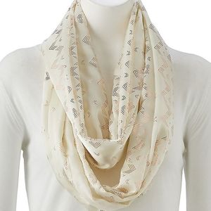 Apt 9 Shine Chevron Infinity Loop Scarf Ivory White Gold Lightweight OneSize NWT